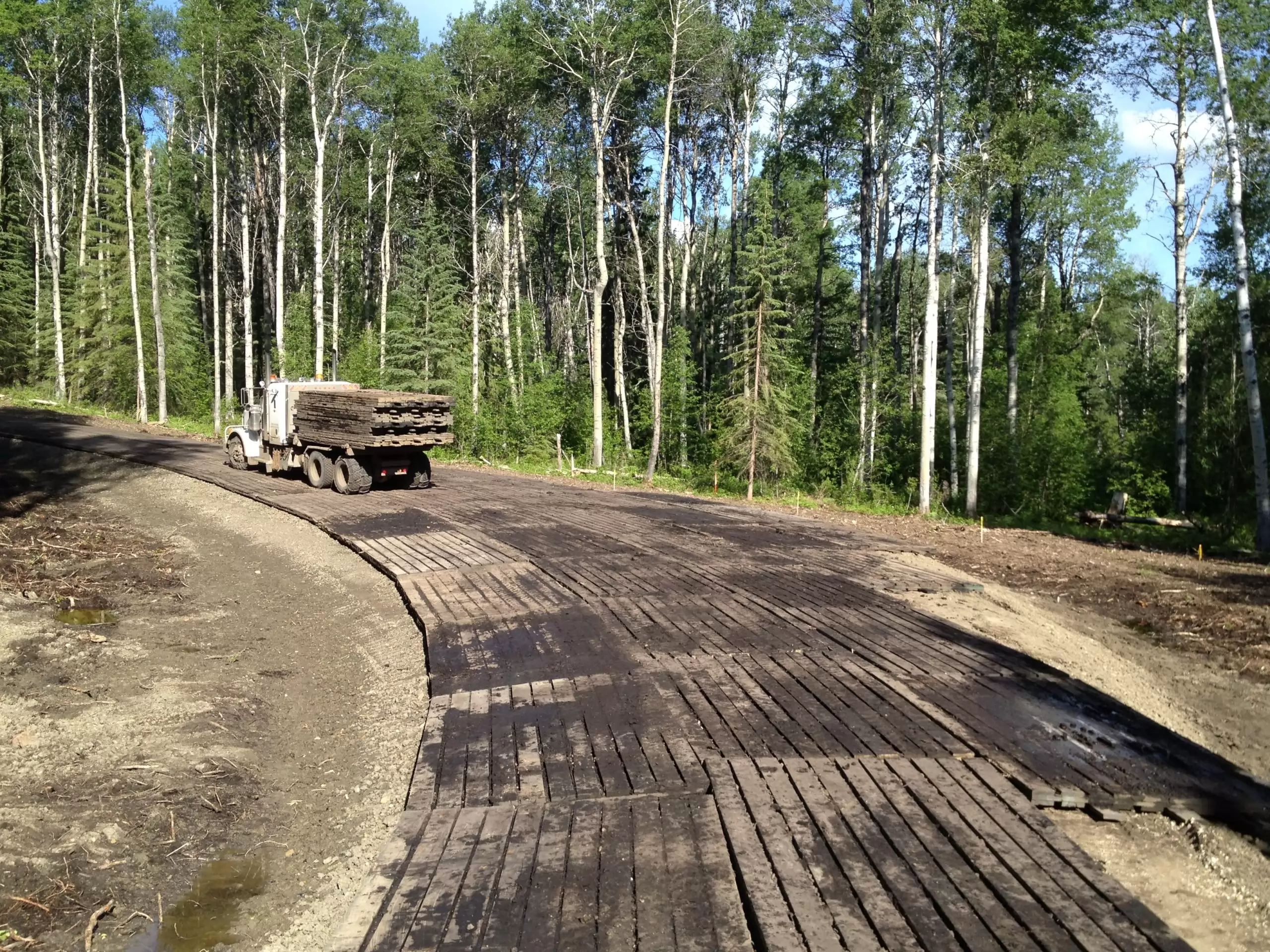 Truck driving through forest