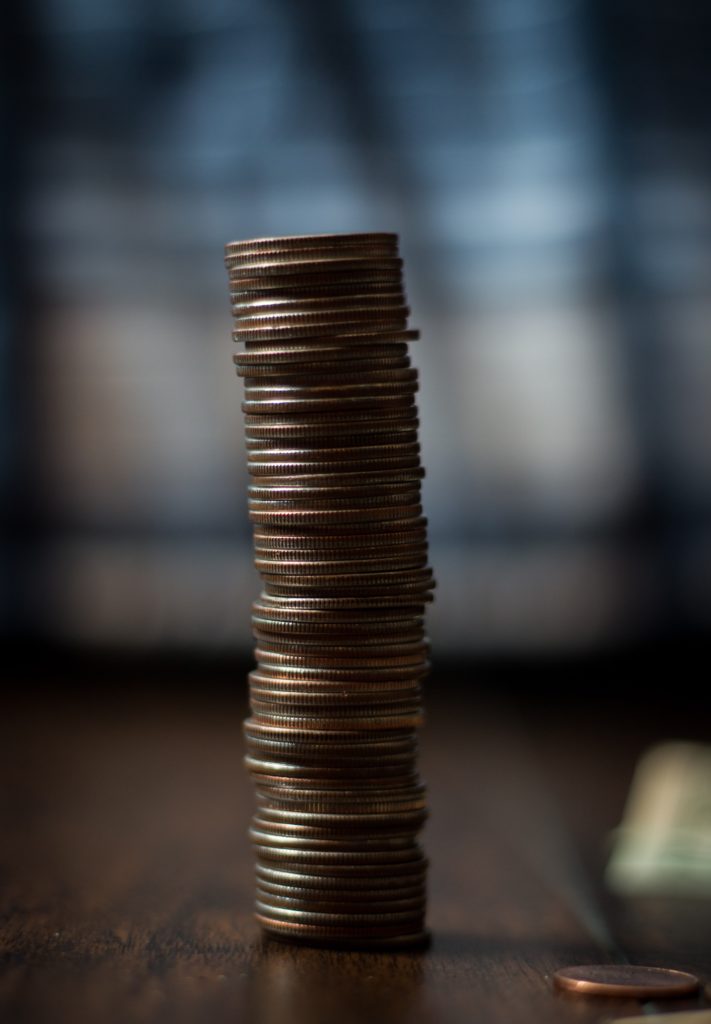 A stack of coins is seen