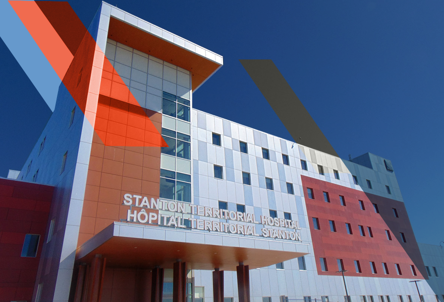 Stanton Territorial Hospital building with Dexterra branding