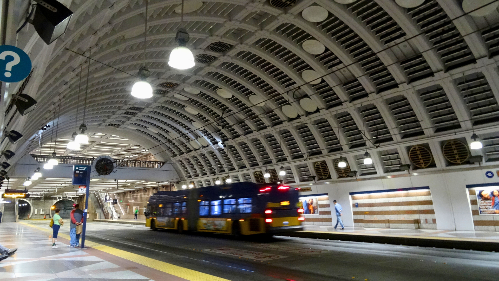 Moving transit bus at Poineer station